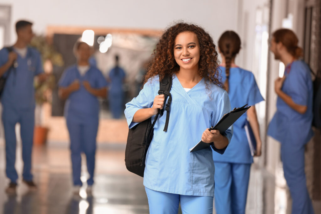 Medical students in corridor of medical university